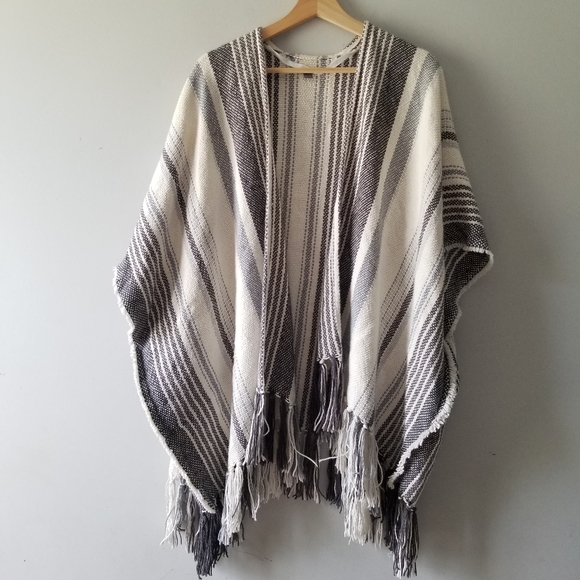 aerie Sweaters - Aerie Striped Fringe Open Poncho Cover Up One Size